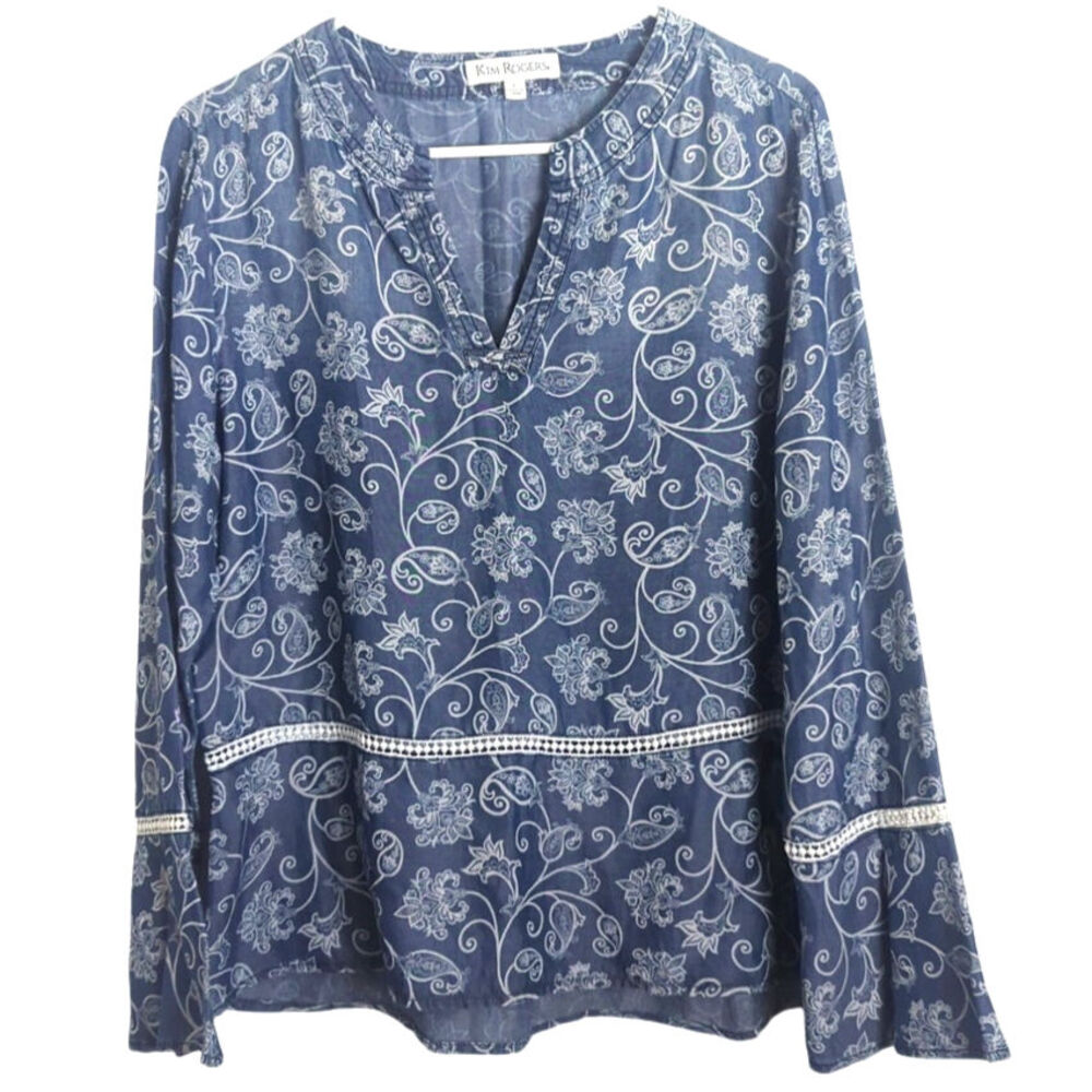 Fairycore Lightweight Chambray Pullover Top Bell Sleeves Women's L